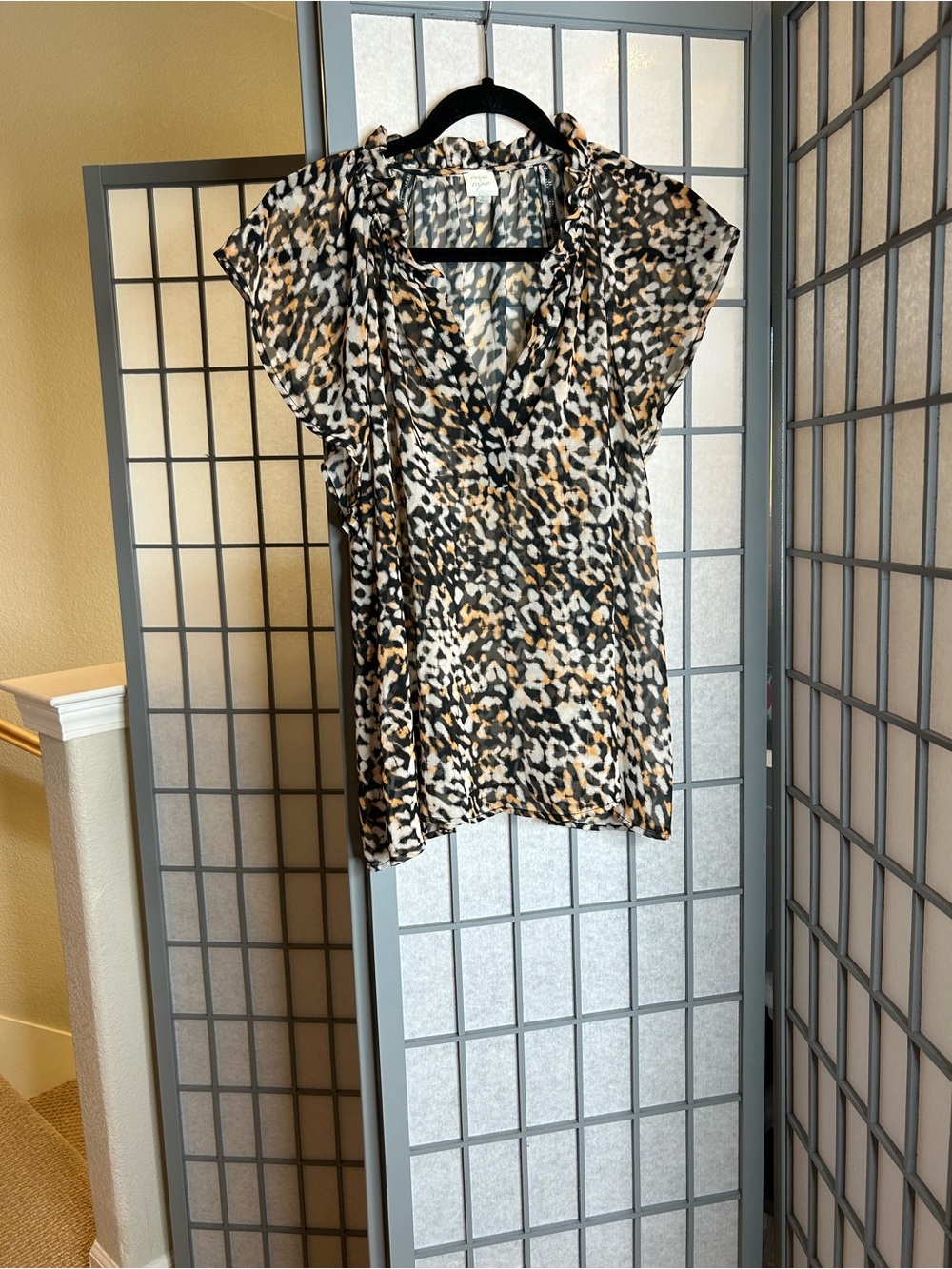 Evereve Roan + Ryan Sheer Animal Print V-Neck Flutter Sleeve Top - Neutral